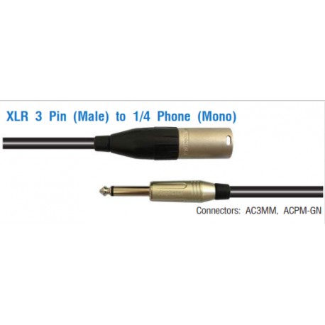 AMPHENOL XLR 3 Pin (Male) to 1/4 Phone (Mono) 